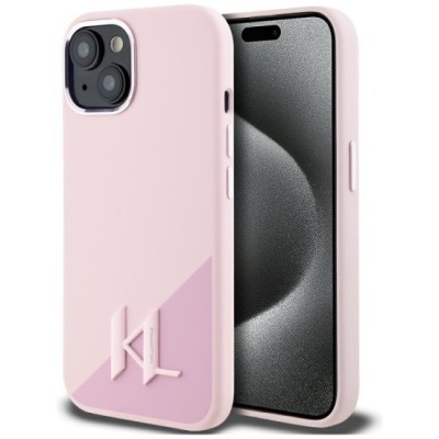 Husa pentru iPhone 15 - Karl Lagerfeld Silicone MagSafe (KLHMP15SSCMKMPCP) - Pink Shadow Metal Initial foto