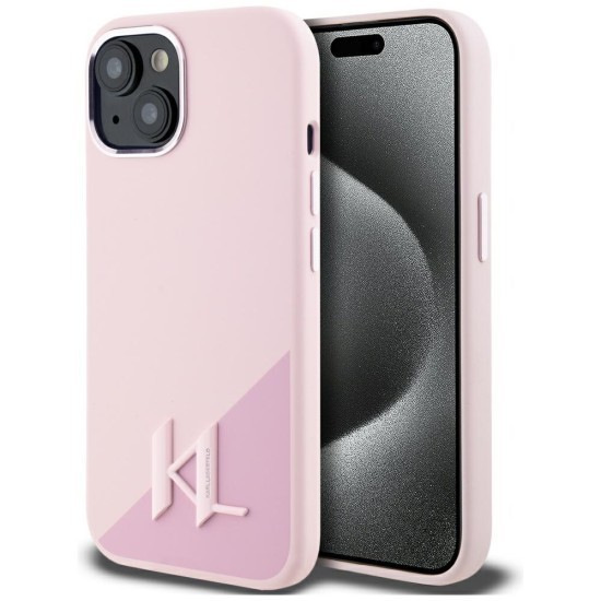 Husa pentru iPhone 15 - Karl Lagerfeld Silicone MagSafe (KLHMP15SSCMKMPCP) - Pink Shadow Metal Initial