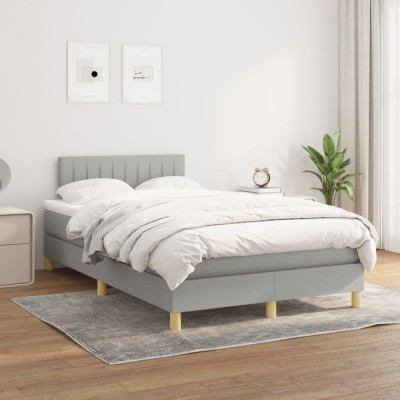 vidaXL Pat box spring cu saltea, gri deschis, 120x200 cm, textil 3140761 foto