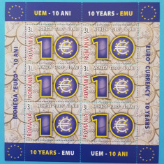 TIMBRE ROMANIA 2009 L.P.1825a 10 ANI MONEDA EURO MNH**