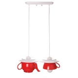 Lustra Deco Republic &bdquo;Tea time&rdquo;, E27, 2X60W, ceainic si ceasca ceramice, rosu