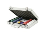 Set de poker in servieta metalica, 200 jetoane, carti de joc si alte accesorii