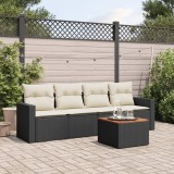 VidaXL Set mobilier de grădină cu perne, 5 piese, negru, poliratan