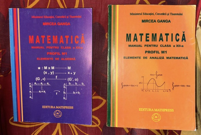 Mircea Ganga - Matematica, manual pentru clasa a XII-a, M1. Elemente de algebra. Elemente de analiza matematica (2 volume)