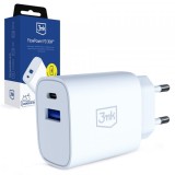 Incarcator Retea 3MK FlowPower, 30W, 1 x USB-A - 1 x USB-C, Alb