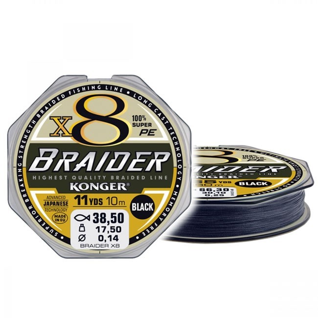 Fir Textil Konger Rigging Line Braider X8 Black 0.20mm, 25.3kg, 10m