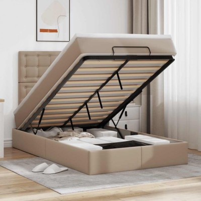 vidaXL Cadru de pat otoman cu saltea Cappucino piele artificială 3313844 foto