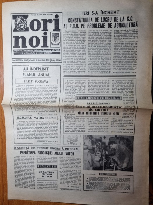 zori noi 10 decembrie 1983 -ziar al consiliului judetean suceava