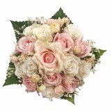 Buchet mediu personalizabil cu trandafiri, mini bujori si floarea miresei (Alb, Roz)