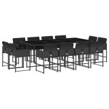Set mobilier de gradina cu perne, 13 piese, negru, poliratan