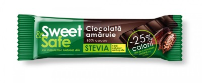 Ciocolata amaruie 60%cacao cu indulcitor stevie 25gr &amp;quot;sweet &amp;amp; safe&amp;quot; sly nutritia foto