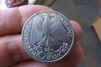 Moneda germana din argint.10 mark 1987. foto
