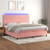 vidaXL Pat continental cu saltea &amp; LED, roz, 200x200 cm, catifea