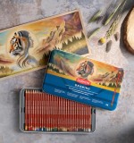 Cumpara ieftin Set 36 creioane colorate profesionale Derwent Drawing 2306557, cutie metalică, mină 5 mm, textură cremoasă, culori intense, pentru desen artistic