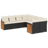 Set mobilier de gradina cu perne, 8 piese, negru, poliratan