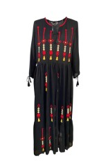 Rochie dama casual RL24, cu motive traditionale, negru/rosu , negru/rosu, marimea S