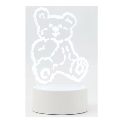 Lampa LED decorativa 3D eMazing, forma Ursulet, inaltime 20 cm, cu telecomanda, alimentare USB si baterii, lumina multicolora, alb, material acril foto