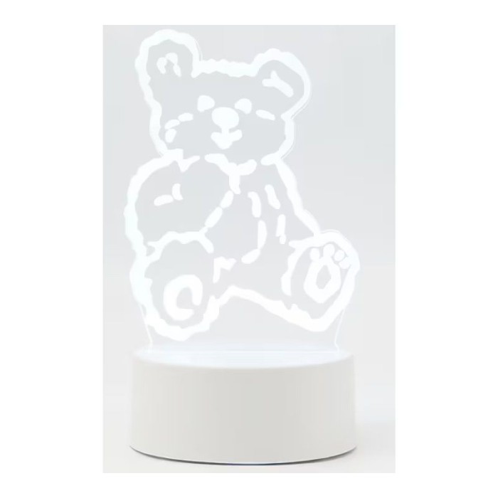 Lampa LED decorativa 3D eMazing, forma Ursulet, inaltime 20 cm, cu telecomanda, alimentare USB si baterii, lumina multicolora, alb, material acril