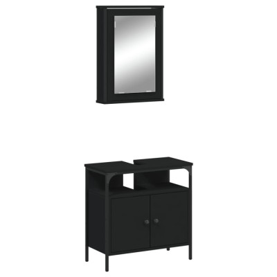 Set mobilier de baie, 2 piese, negru, lemn compozit foto