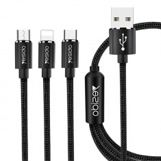 Yesido - Cablu de date (CA-60) - 3in1 USB la Type-C, Lightning, Micro USB, 60W, 3A, 1.2m - Negru