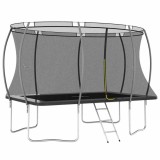 Trambulina dreptunghiulara vidaXL 335x244x90 cm, 150 kg, cu plasa siguranta, scara si copertina ploaie, gri/negru