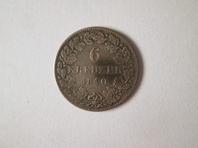 Rara! Statele Germane 6 Kreuzer 1840 Bayern argint foto