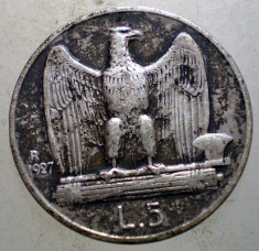 C.428 ITALIA VITTORIO EMANUELE III 5 LIRE 1927 R ARGINT FERT 2 STELE foto