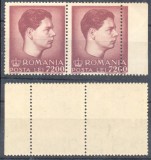 Uzuale Mihai I 1947 timbru 7200 lei eroare spectaculoasa de dantelura cu margine de coala in pereche MNH