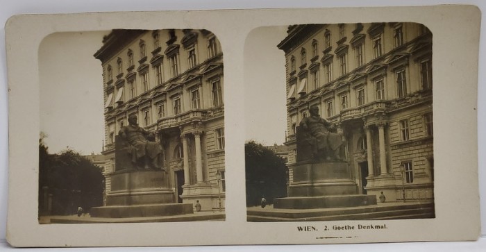 VIENA , MONUMENTUL LUI GOETHE , FOTOGRAFIE STEROSCOPICA , INCEPUTUL SEC. XX