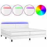 Cumpara ieftin Pat cu arcuri, saltea si LED, alb, 200x200 cm, piele ecologica