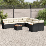 VidaXL Set canapele de grădină cu perne, 11 piese, negru, poliratan