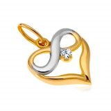 Pandantiv din aur 585 cu diamant - inima &icirc;n două culori, simbol al infinitului, diamant