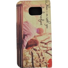 Husa Book Pocket Magnetic Lock pentru Samsung S6, Model When I am with you I feel perfect
