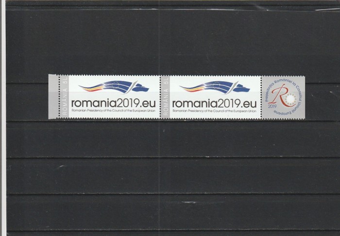 ROMANIA 2019 LP 2225 PRESEDINTIA ROMANIEI LA CONSILIUL UE PERECHE CU VINIETA MNH NESTAMPILATA