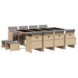 Cumpara ieftin Set mobilier gradina cu perne, 13 piese, bej combinat poliratan
