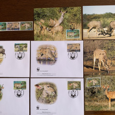 zambia - antilopa - serie 4 timbre MNH, 4 FDC, 4 maxime, fauna wwf