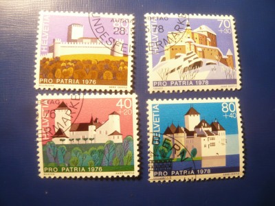 Set 4 Timbre Elvetia 1976- 1978 Pro Patria - Castele , 2+2 valori stampilate foto