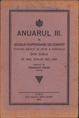 HST C1962 Anuarul Școalei superioare de comerț Sibiu 1922-1923 foto