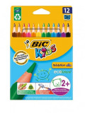 Set 12 creioane colorate cu varf gros ,Bic Kids Evolution