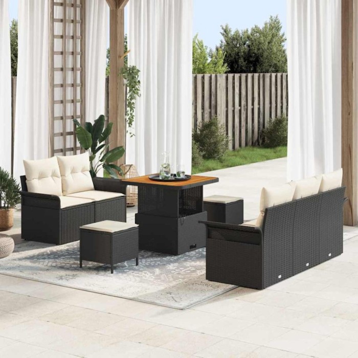vidaXL Set de canapele pentru grădină 8 pcs Negru poliratan