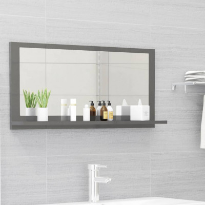vidaXL Oglindă de baie, gri extralucios, 80 x 10,5 x 37 cm, PAL foto