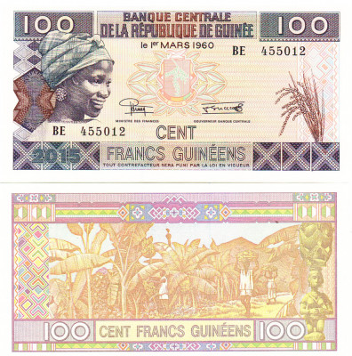 Guineea 100 Francs 2015 P-47 UNC foto