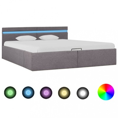 Gossi cadru pat hidraulic cu lada si led gri taupe 160x200 cm textil foto