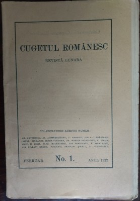 PRIMUL NUMAR DIN REVISTA CUGETUL ROMANESC/1922(Arghezi/Macedonski/Iorga/Pillat+) foto