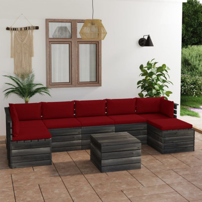 vidaXL Set mobilier grădină paleți cu perne, 8 piese, lemn masiv pin foto