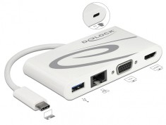 Docking Station USB-C 3.1 la HDMI 4K 30 Hz + VGA + LAN + USB PD, Delock 87731