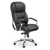 Scaun directorial HM Foster, Piele naturala, Mecanism Multiblock, Suport lombar, Inaltime ajustabila, 120 kg, 125x68x54 cm, Negru