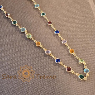 Colier placat cu aur, stantat , 48 cm, cu cristale zirconia multicolore, usor de asortat foto