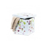 Taburete cu spatiu depozitare, Design, MDF/ Piele ecologica, 100 kg, 38 x 38 Owls