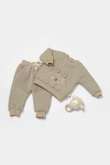 Set bluza cu buzunar si pantaloni Ursulet, Winter muselin, 100% bumbac dublat - Verde, BabyCosy, 3-6 luni 68, Verde, 3-6 luni, Unisex foto